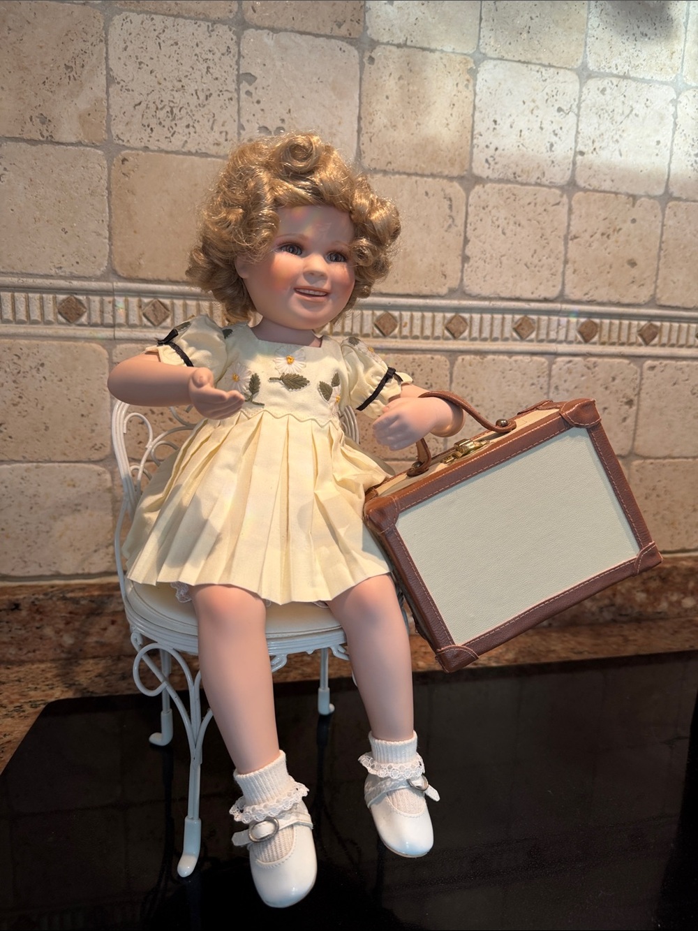 Danbury Mint Shirley Temple Doll with chair and suitcase